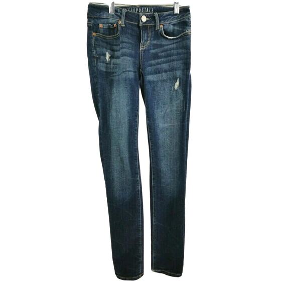Aeropostale Jeans Womens Size 0 Dark Wash Distressed 28x30 - Picture 1 of 7